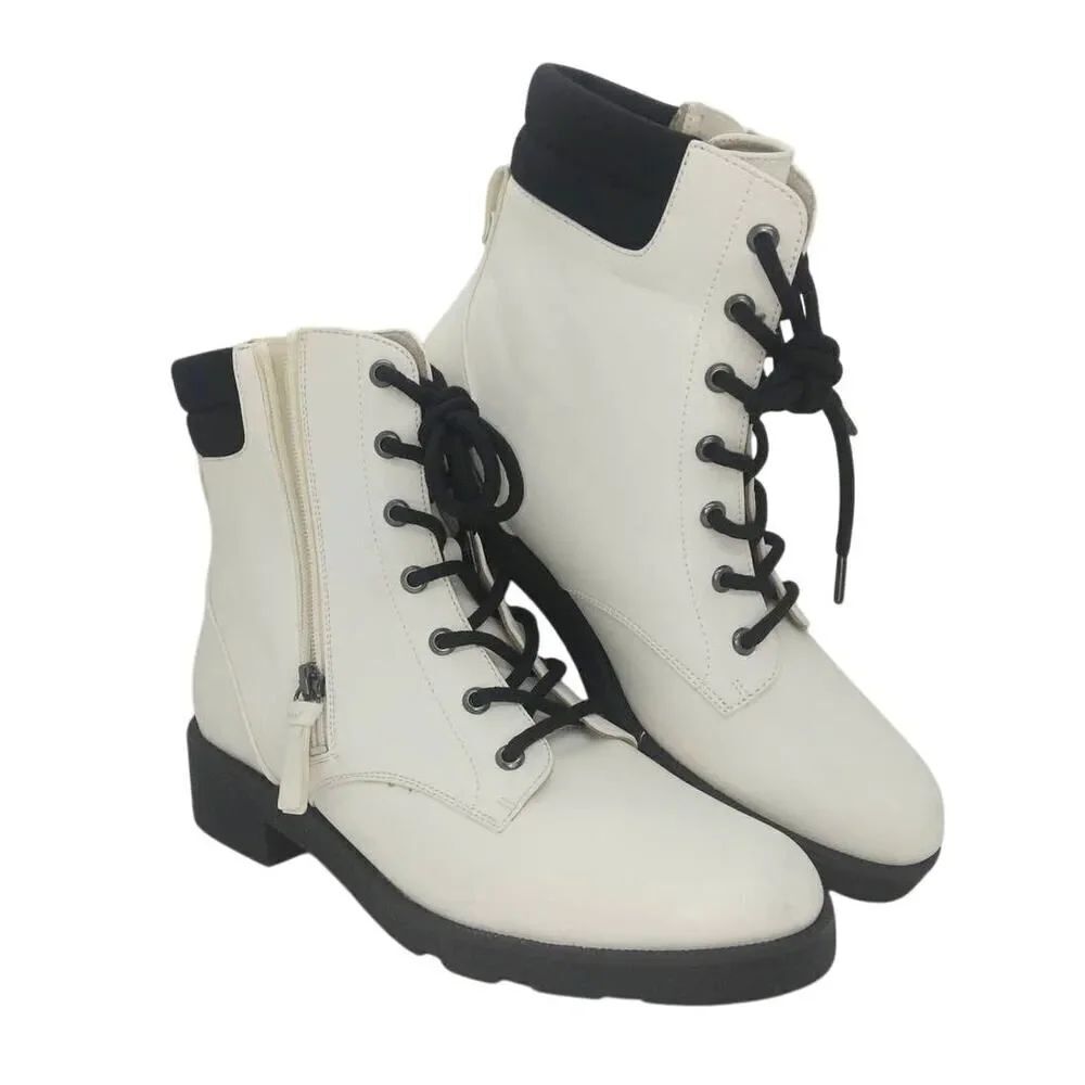Dr. Scholls NEW Women's White Round Toe, Block Heel Combat Boots - sz. 9 1/2M